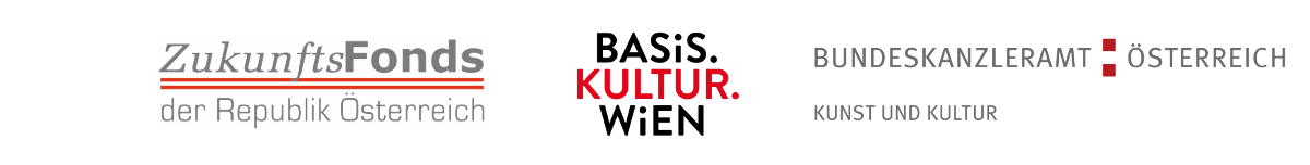 Logos des ZukunftsFonds der Republik Österreich, des Dachverbands BasisKultur Wien und des Bundeskanzleramtes Österreich - Bereich Kunst und Kultur